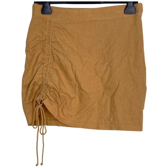 NWT Free People Tori Side Ruched Mini Skirt in Mustard UK size 4 & UK 14 RRP $78 - Picture 3 of 5